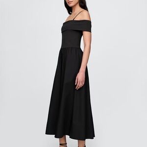 GAP Off the Shoulder Black Mixed Media Midi Dress